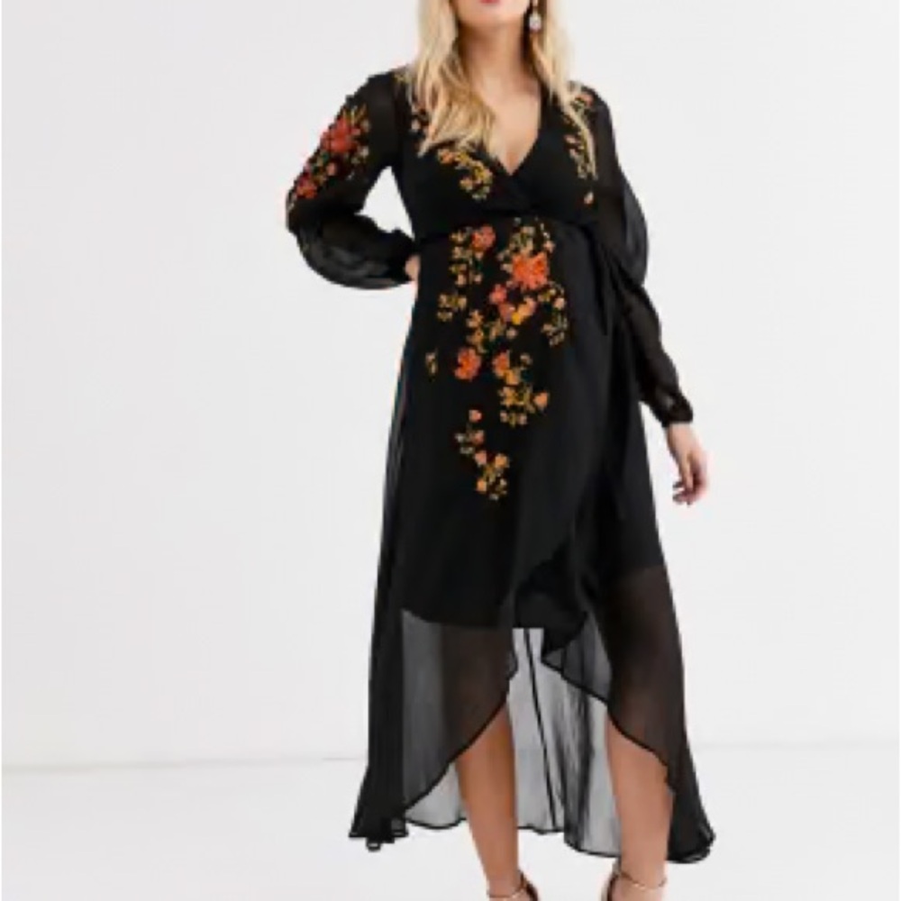ASOS Maternity Floral Embroidered Black Maxi Dress